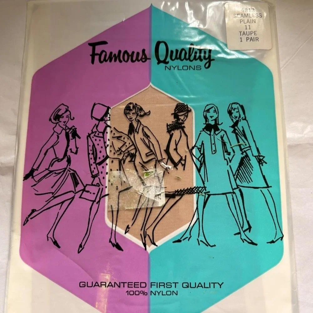 Vintage 1950s Famous Quality Nylon Stockings Brown Pantyhose